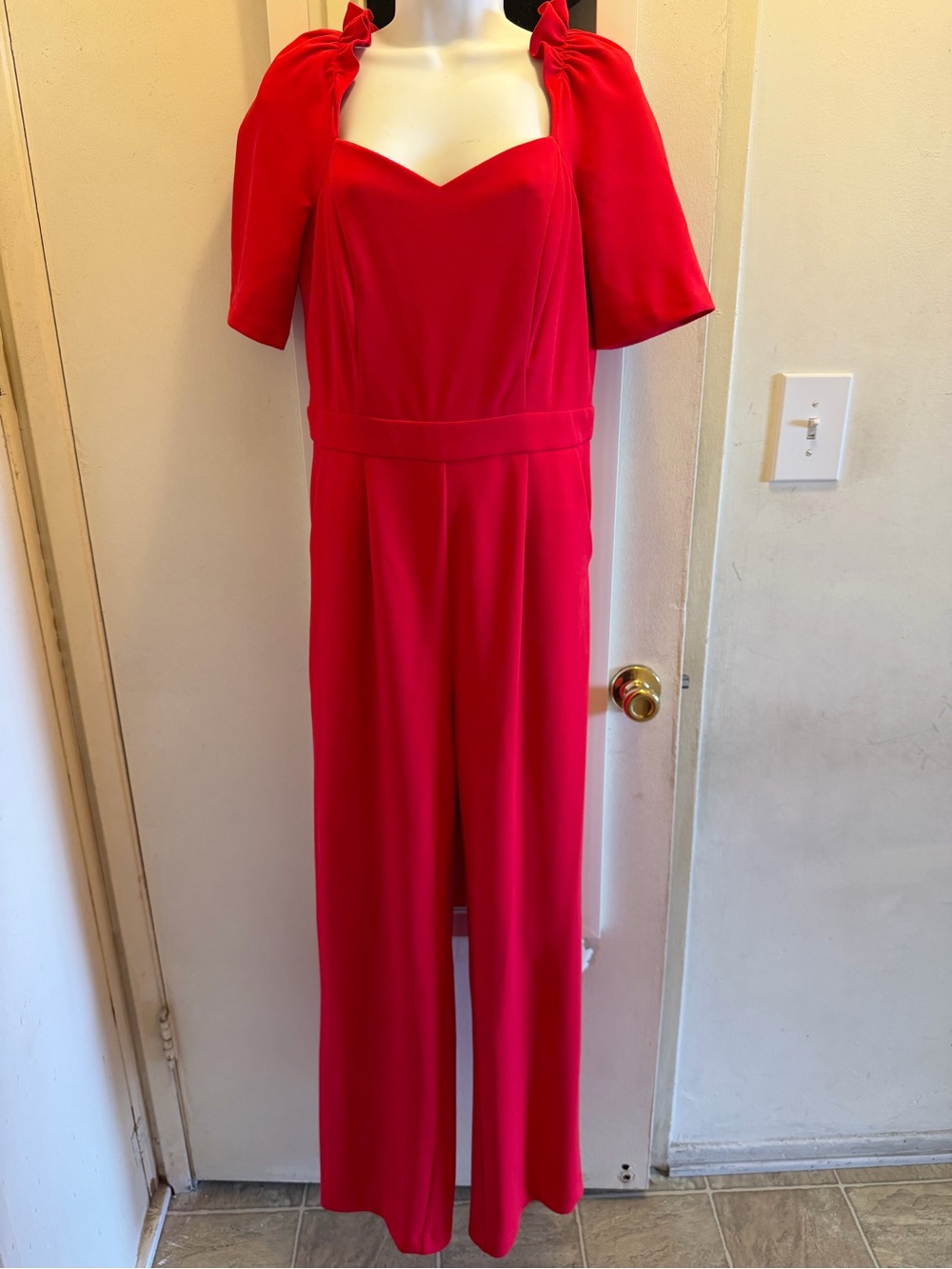 Julia Jordan Vibrant Red Wide-Leg Jumpsuit with Sweetheart Neckline